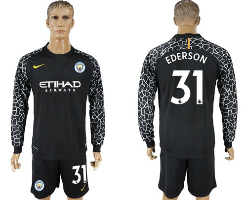 Manchester City #31 Ederson Black Goalkeeper Long Sleeves Soccer Club Jersey
