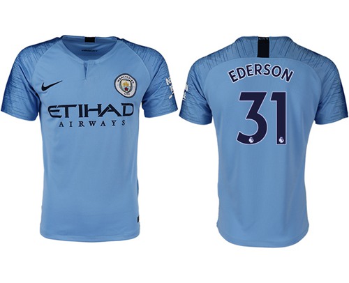 Manchester City #31 Ederson Home Soccer Club Jersey