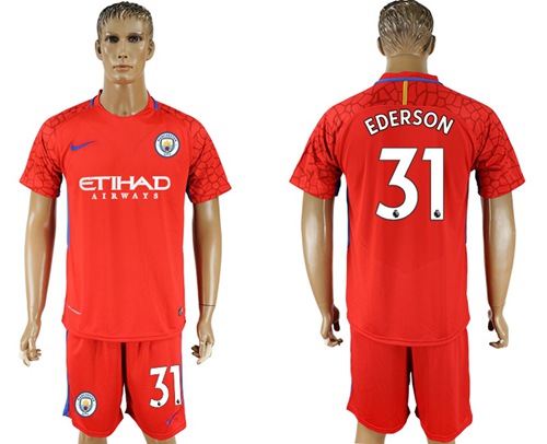 Manchester City #31 Ederson Red Goalkeeper Soccer Club Jersey