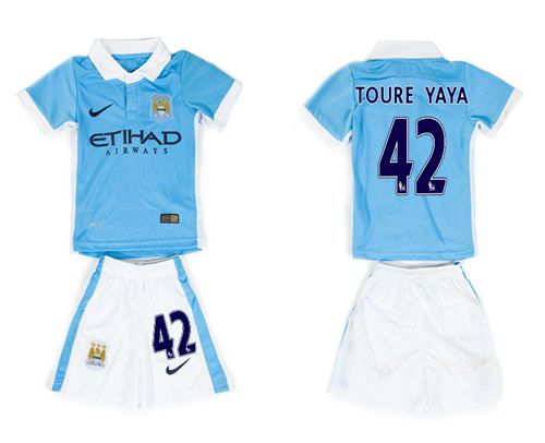 Manchester City #42 Toure YAYA Home Kid Soccer Club Jersey