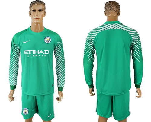 Manchester City Blank Green Goalkeeper Long Sleeves Soccer Club Jersey