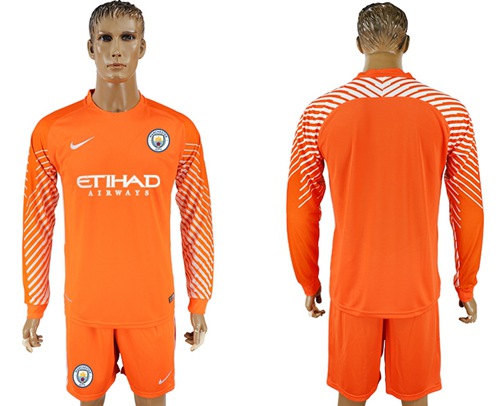 Manchester City Blank Orange Goalkeeper Long Sleeves Soccer Club Jersey