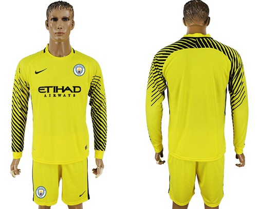 Manchester City Blank Yellow Goalkeeper Long Sleeves Soccer Club Jersey