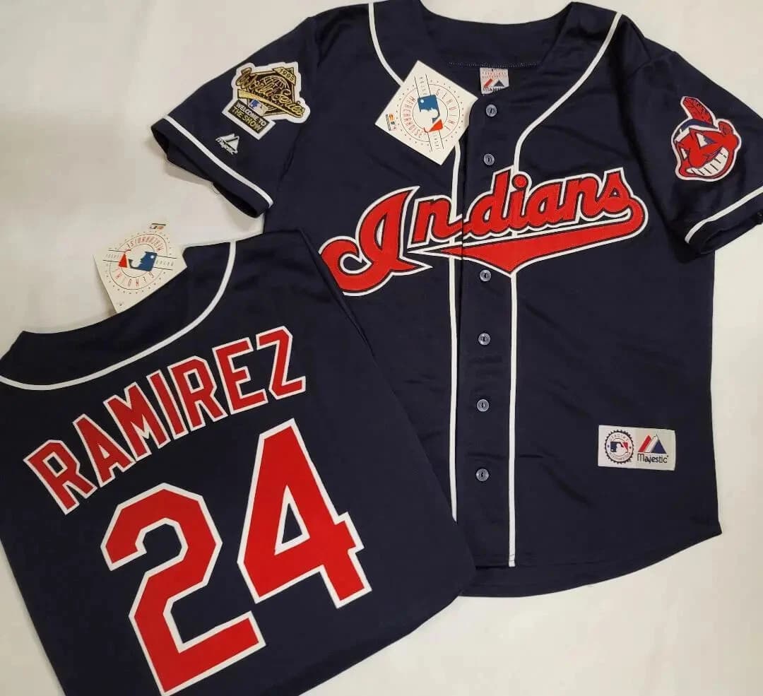 Manny Ramirez 1995  Cleveland Indians Alt Navy Blue World Series Men's Jersey