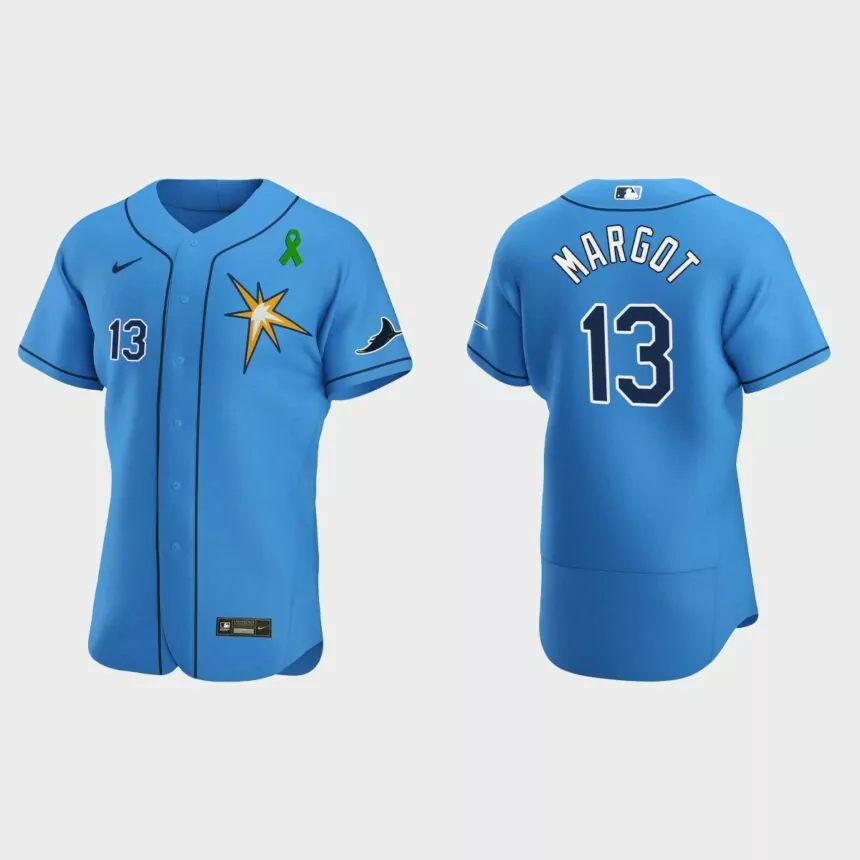 Manuel Margot Tampa Bay Rays Green Ribbon Authentic Alternate Jersey – Light Blue