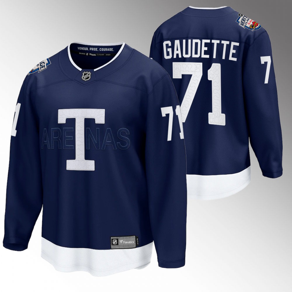 Maple Leafs #71 Adam Gaudette Navy 2022 Heritage Classic Jersey