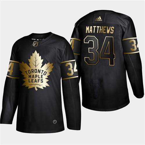 Maple Leafs 34 Auston Matthews Black Gold Adidas Jersey