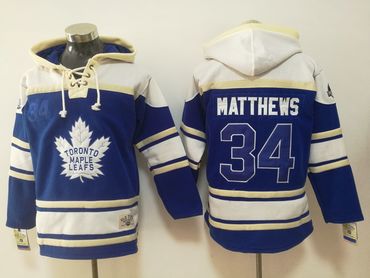 Maple Leafs 34 Auston Matthews Blue All Stitched Hooded Sweatshirt