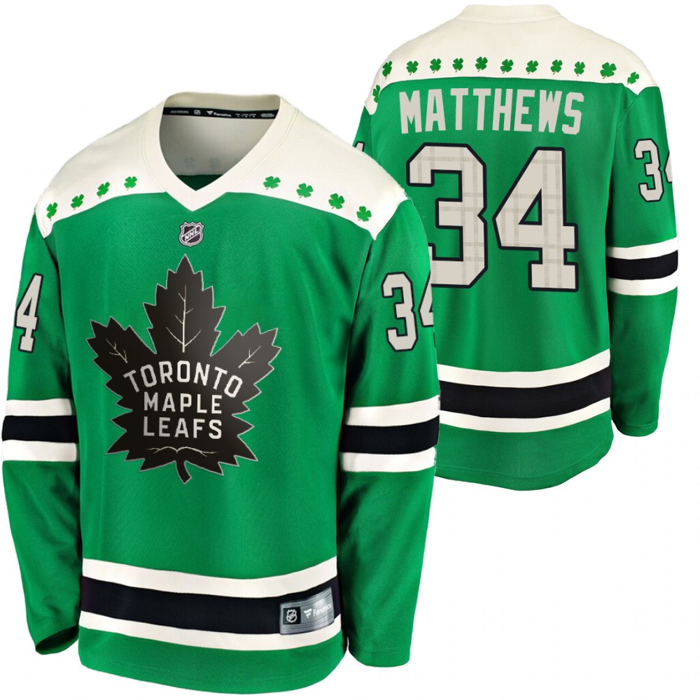 Maple Leafs Auston Matthews 2020 St Paddy's Day Green #34 Breakaway Jersey