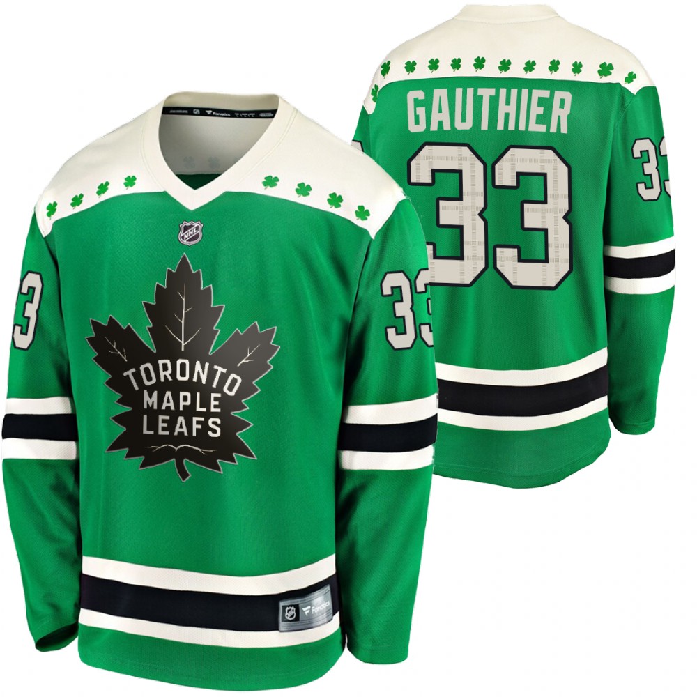 Maple Leafs Frederik Gauthier 2020 St Paddy's Day Green #33 Breakaway Jersey