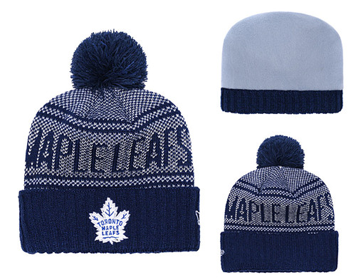 Maple Leafs Team Logo Navy Pom Knit Hat YD