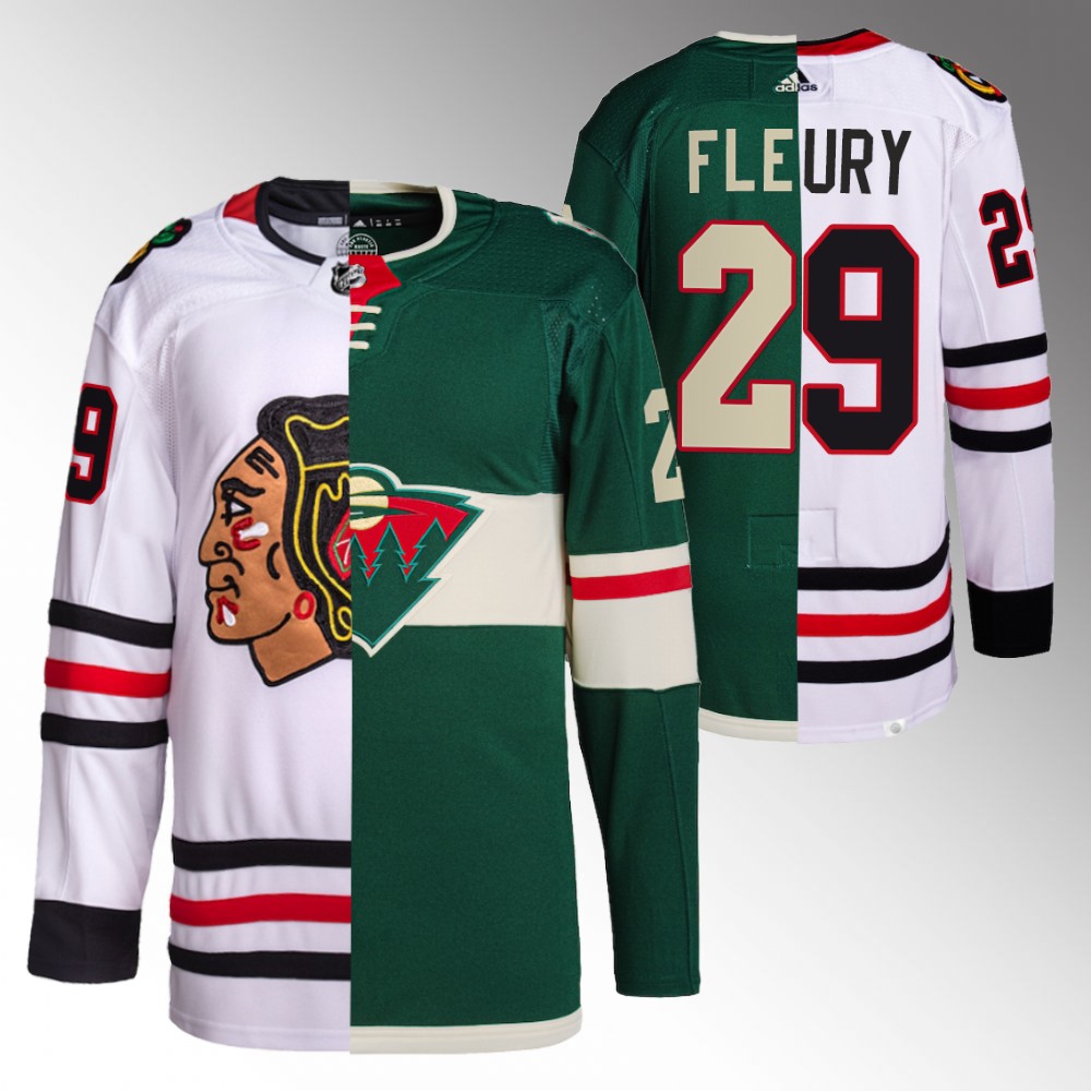 Marc-Andre Fleury Blackhawks x Wild Split Edition Jersey White Green Authentic Rare