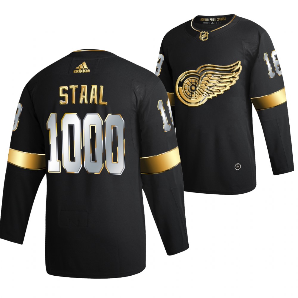Marc Staal 1000th Career Game Red Wings #18 Black Jersey Golden Edition