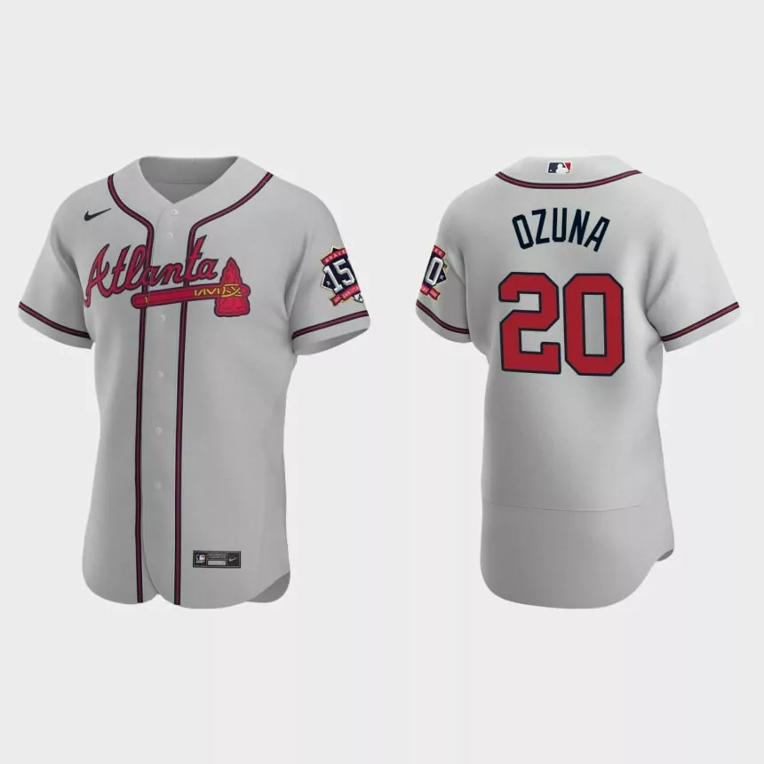 Marcell Ozuna Atlanta Braves 150th Anniversary World Series Jersey – Gray