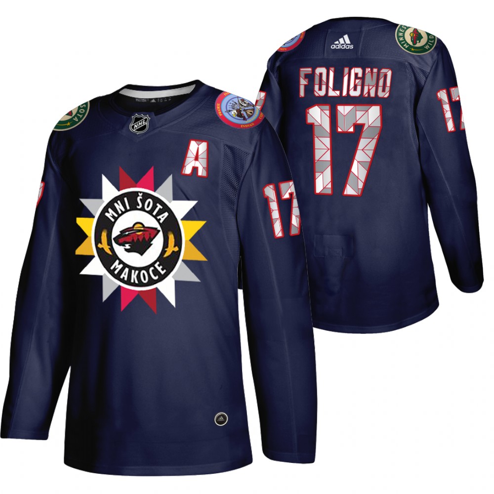 Marcus Foligno Jersey Minnesota Wild Native American Heritage Day Navy 2021-22 Men