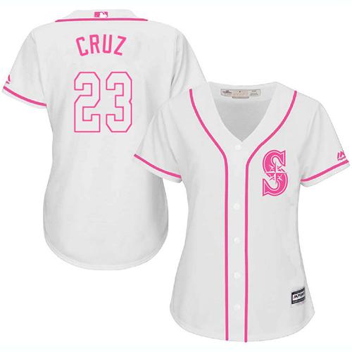 Mariners #23 Nelson Cruz White Pink Fashion Women's Stitched MLB Jersey