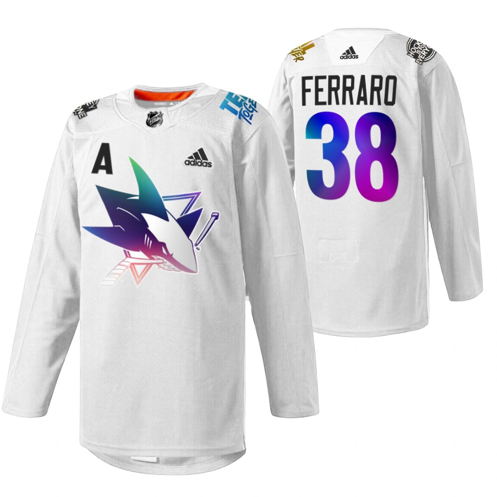 Mario Ferraro Sharks Pride Night 2022 Jersey White HockeyIsForEveryone