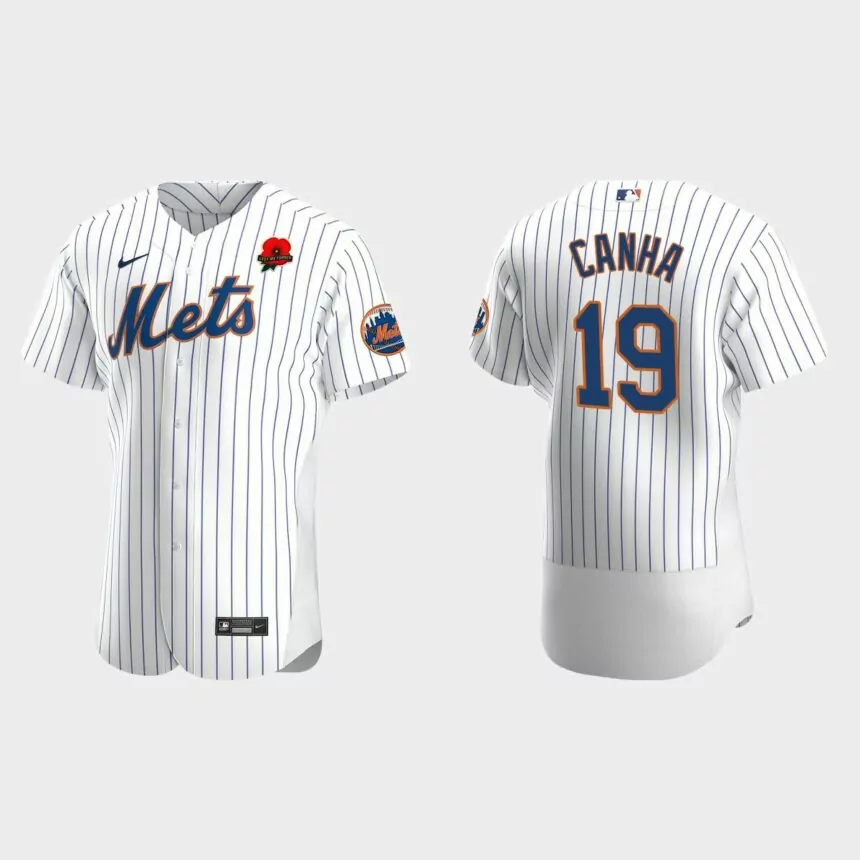 Mark Canha New York Mets 2022 Memorial Day Poppy Patch Authentic Jersey – White