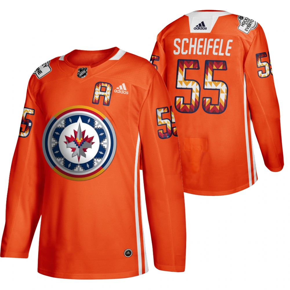 Mark Scheifele Jets 2022 WASAC Night Jersey Orange Indigenous Warmup