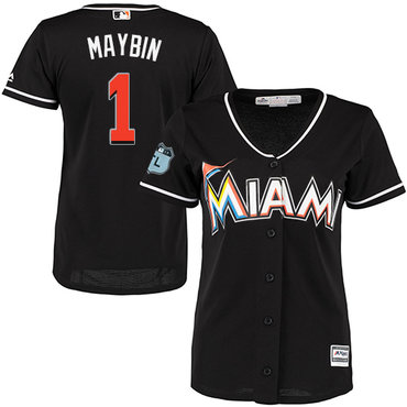 Marlins #1 Cameron Maybin Black Alternate Women's Stitched Baseball Jersey