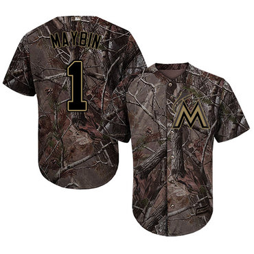 Marlins #1 Cameron Maybin Camo Realtree Collection Cool Base Stitched Youth Baseball Jersey