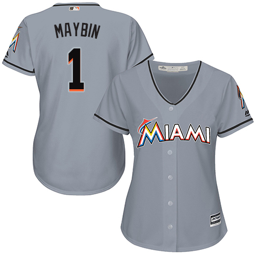 Marlins #1 Cameron Maybin Grey Road Women's Stitched Baseball Jersey