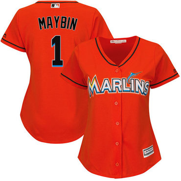 Marlins #1 Cameron Maybin Orange Alternate Women's Stitched Baseball Jersey