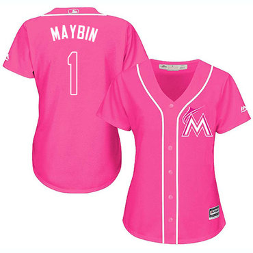 Marlins #1 Cameron Maybin Pink Fashion Women's Stitched Baseball Jersey