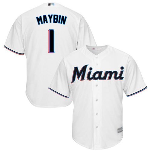 Marlins #1 Cameron Maybin White Cool Base Stitched Youth Baseball Jersey