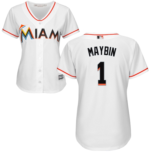 Marlins #1 Cameron Maybin White Home Women's Stitched Baseball Jersey