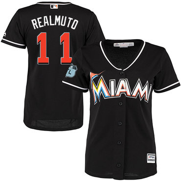 Marlins #11 JT Realmuto Black Alternate Women's Stitched Baseball Jersey
