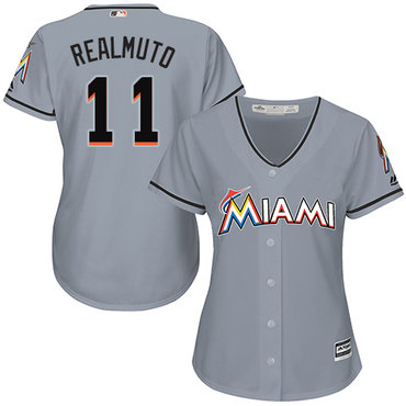 Marlins #11 JT Realmuto Grey Road Women's Stitched Baseball Jersey
