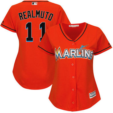 Marlins #11 JT Realmuto Orange Alternate Women's Stitched Baseball Jersey