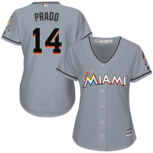Marlins #14 Martin Prado Grey Road Women's Stitched MLB Jersey