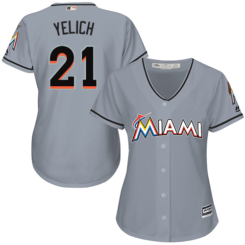 Marlins #21 Christian Yelich Grey Road Women's Stitched MLB Jersey