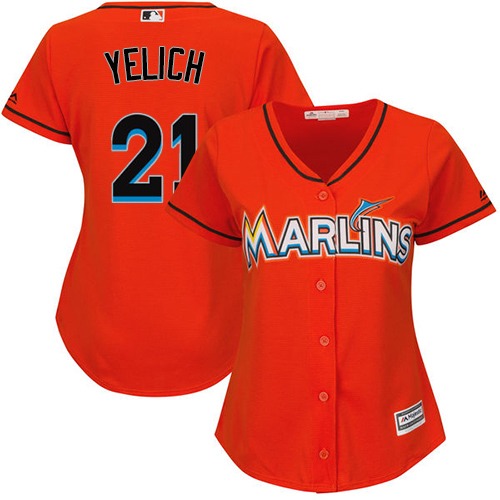 Marlins #21 Christian Yelich Orange Alternate Women's Stitched MLB Jersey
