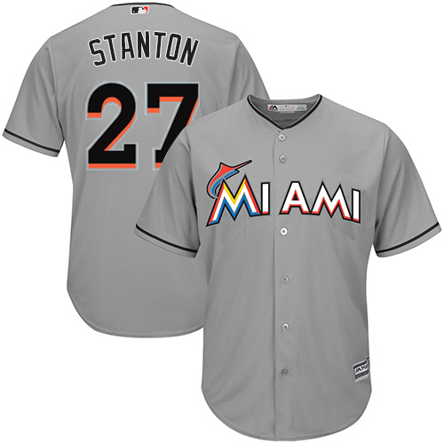 Marlins #27 Giancarlo Stanton Grey Cool Base Stitched Youth MLB Jersey