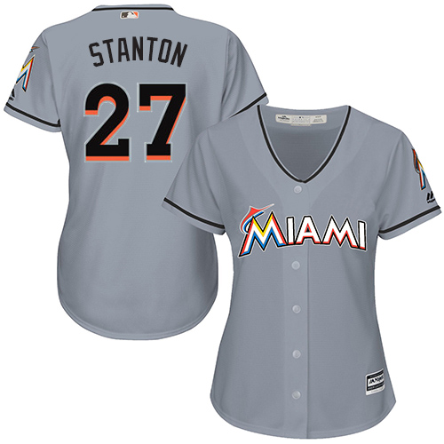 Marlins #27 Giancarlo Stanton Grey Road Women's Stitched MLB Jersey