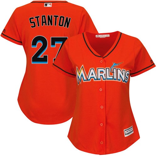 Marlins #27 Giancarlo Stanton Orange Alternate Women's Stitched MLB Jersey