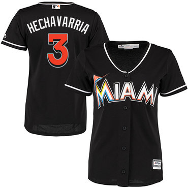 Marlins #3 Adeiny Hechavarria Black Alternate Women's Stitched MLB Jersey