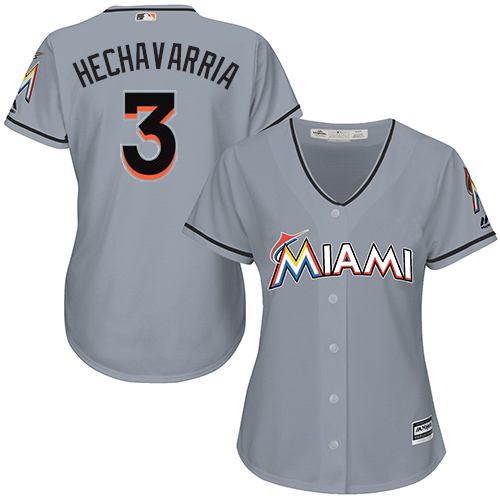 Marlins #3 Adeiny Hechavarria Grey Road Women's Stitched MLB Jersey