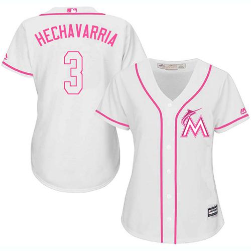 Marlins #3 Adeiny Hechavarria White Pink Fashion Women's Stitched MLB Jersey