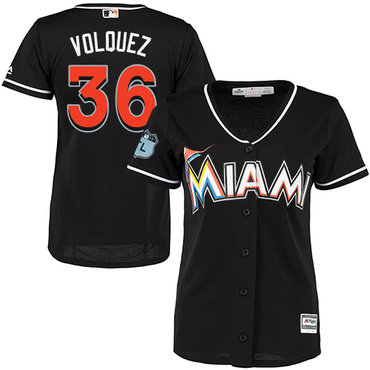Marlins #36 Edinson Volquez Black Alternate Women's Stitched MLB Jersey