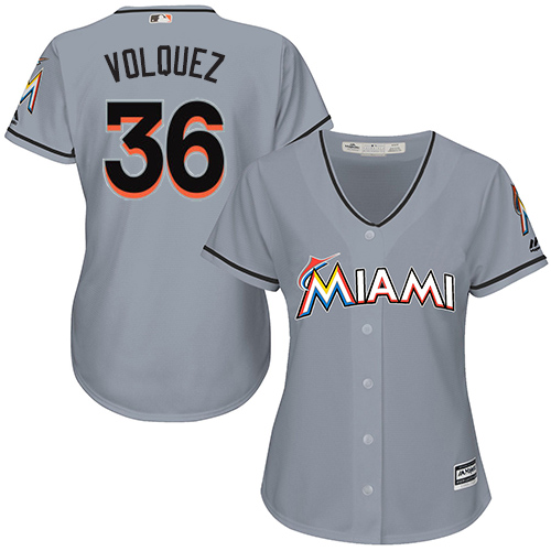 Marlins #36 Edinson Volquez Grey Road Women's Stitched MLB Jersey