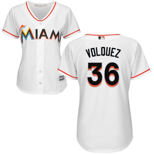 Marlins #36 Edinson Volquez White Home Women's Stitched MLB Jersey