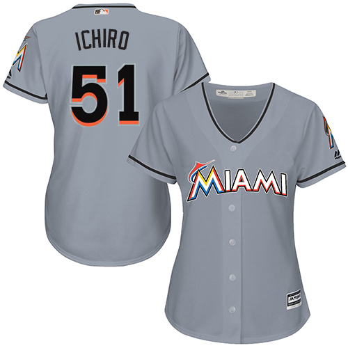 Marlins #51 Ichiro Suzuki Grey Road Women's Stitched MLB Jersey