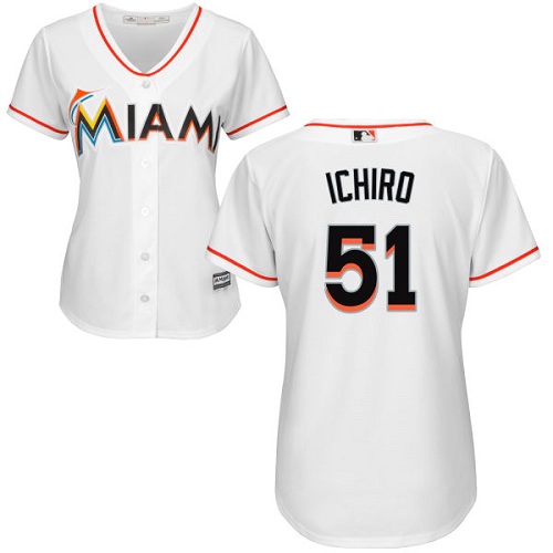 Marlins #51 Ichiro Suzuki White Home Women's Stitched MLB Jersey