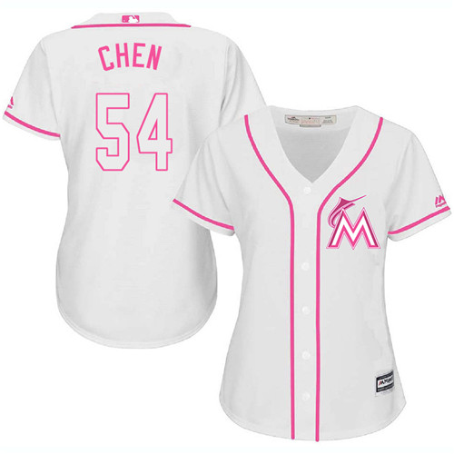 Marlins #54 Wei-Yin Chen White Pink Fashion Women's Stitched MLB Jersey