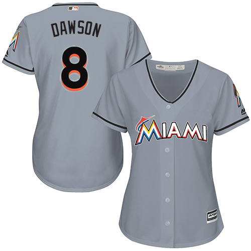 Marlins #8 Andre Dawson Grey Road Women's Stitched MLB Jersey