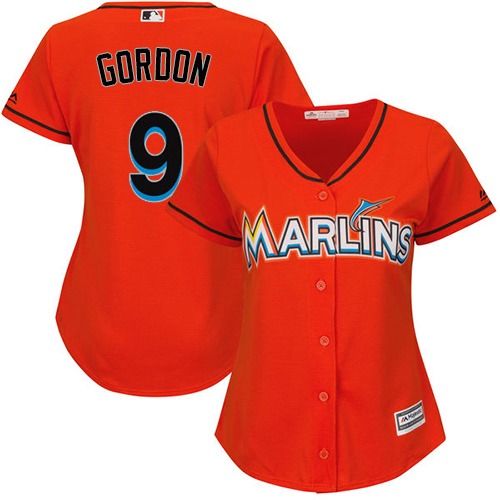 Marlins #9 Dee Gordon Orange Alternate Women's Stitched MLB Jersey